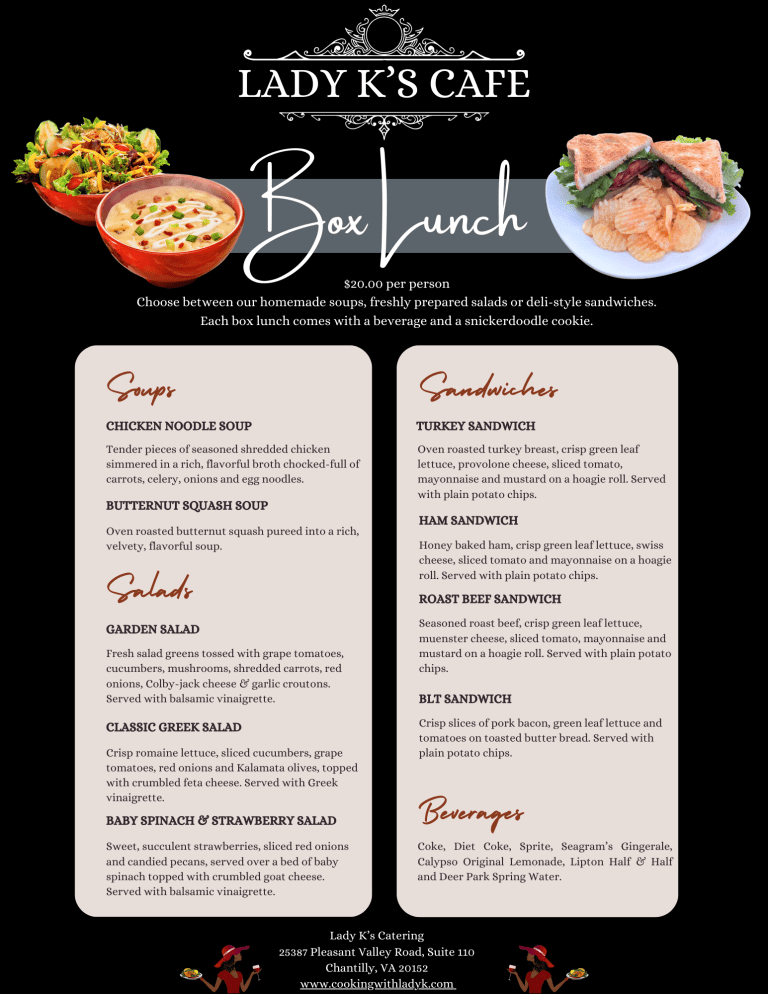 Box Lunch Menu – Lady K's Catering, LLC